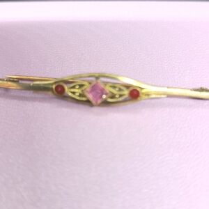 Vintage Brooch Gold Filled Art Deco Pink Rhinestone Pin